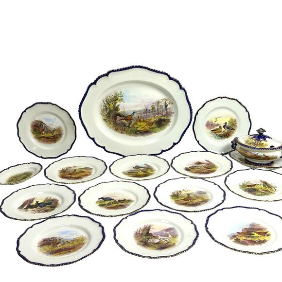 Antique Royal Worcester 1898 George Johnson Hand Painted Game Bird China-17 Pcs - Picture 4 of 16